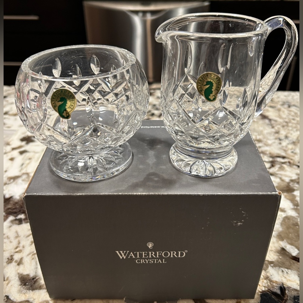 NIB WATERFORD Lismore Footed Sugar & Creamer Set - Picture 2 of 2